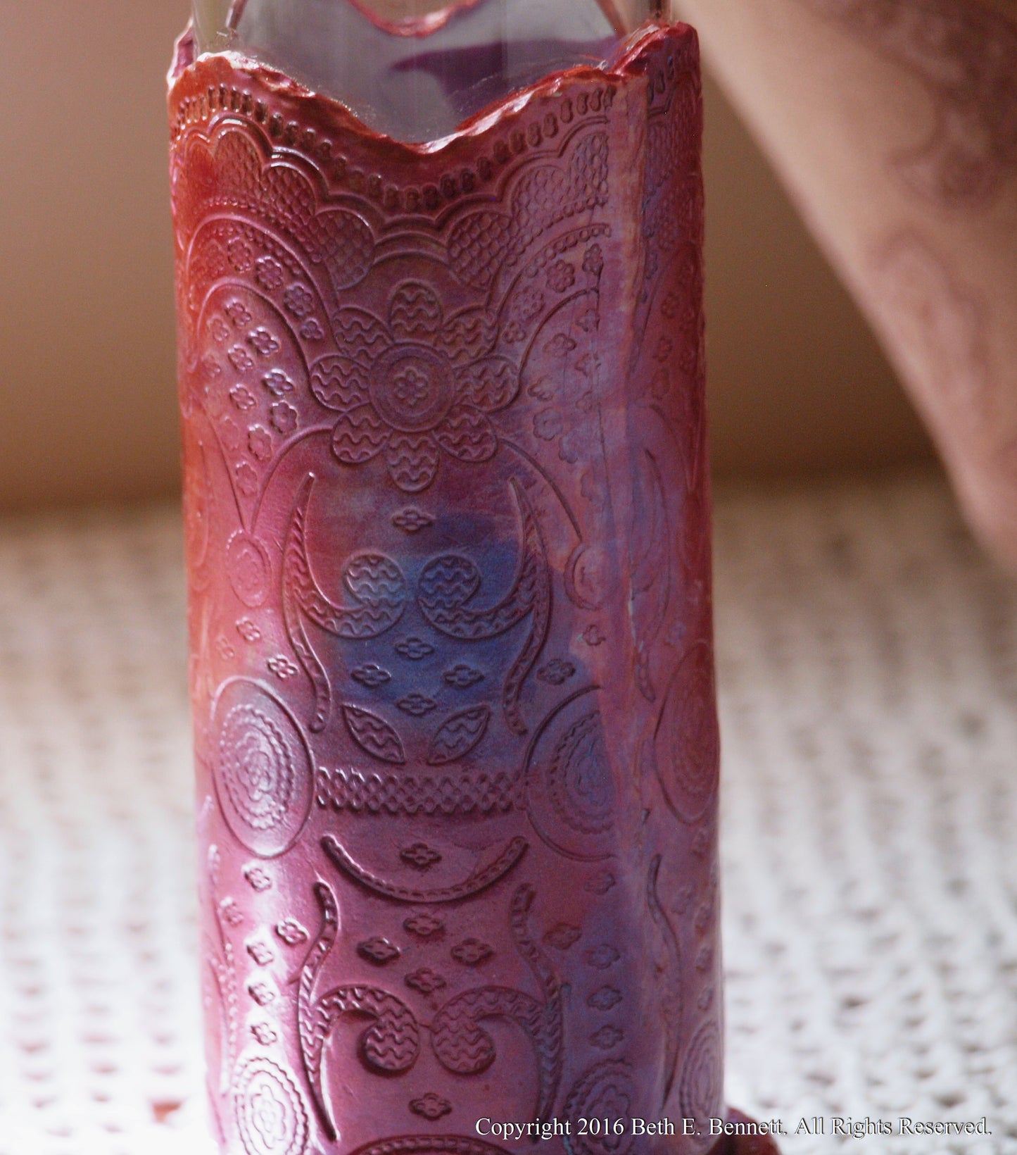 Bud Vase - Glass with Pink/Lilac Clay Wrap