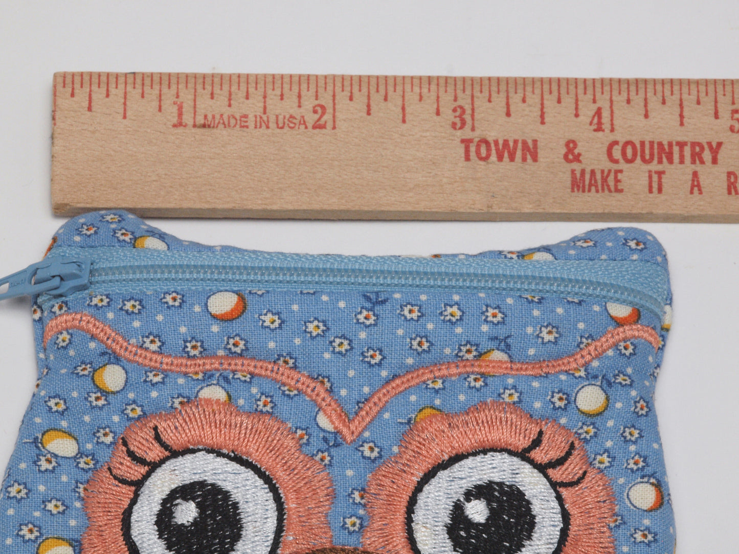 Embroidered Owl Fabric Case - Blue/Peach