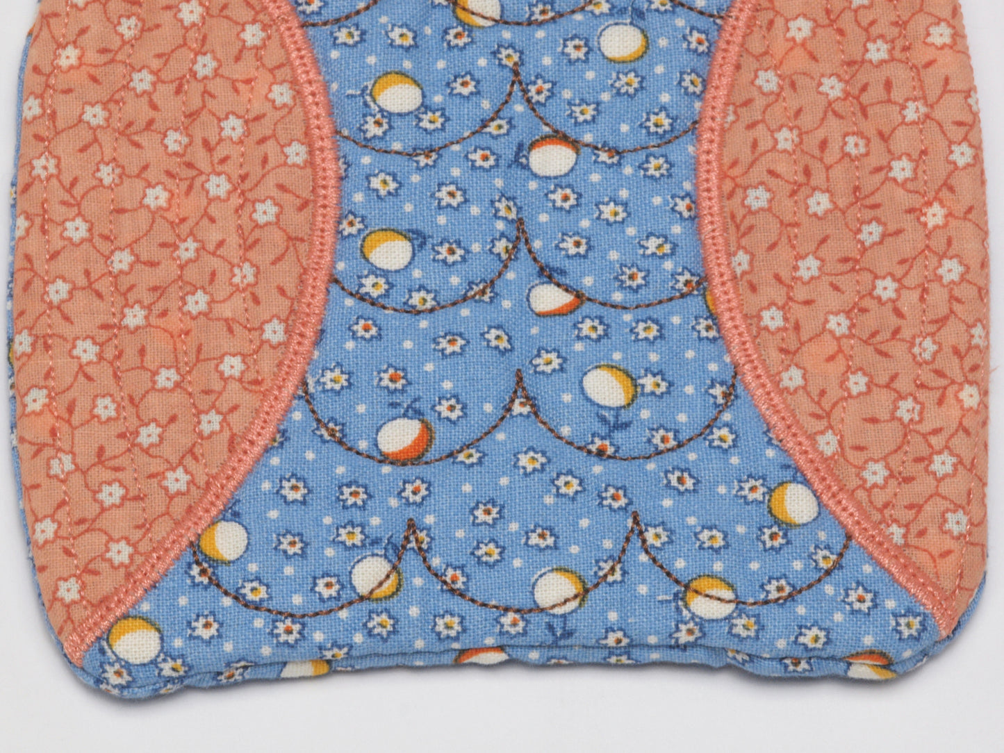 Embroidered Owl Fabric Case - Blue/Peach