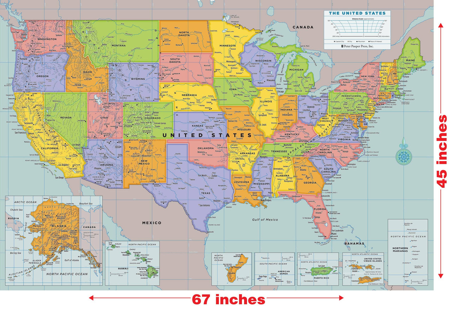 Peter Pauper Press - Laminated USA Wall Map (67'' W x 45'' H)