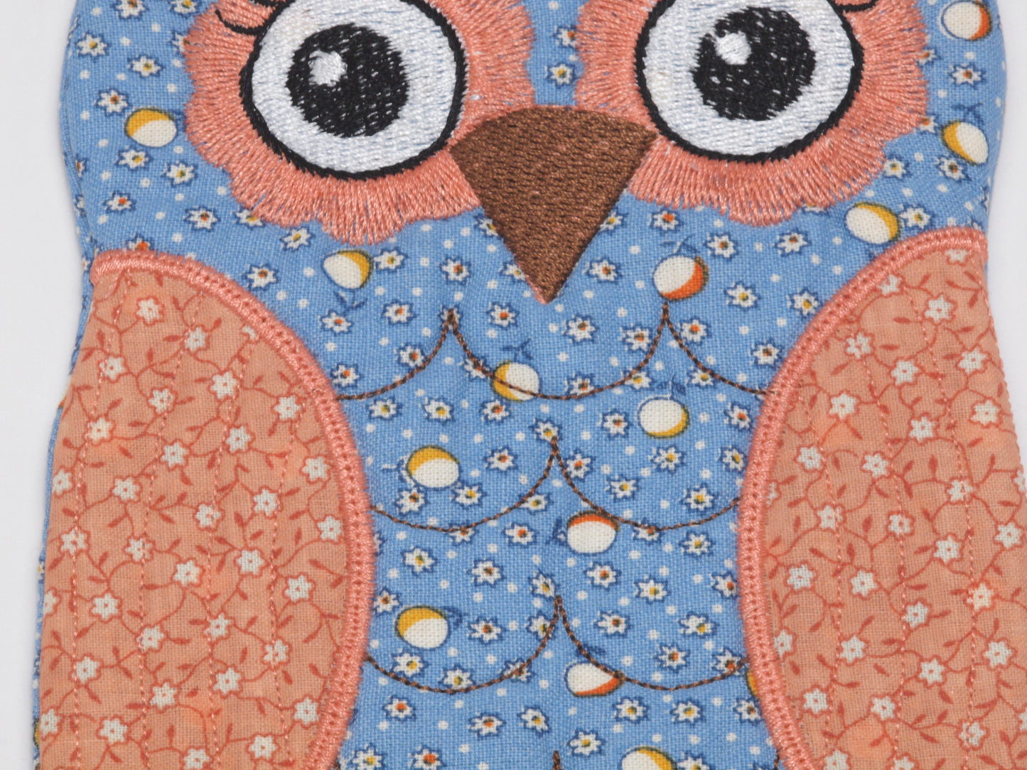 Embroidered Owl Fabric Case - Blue/Peach