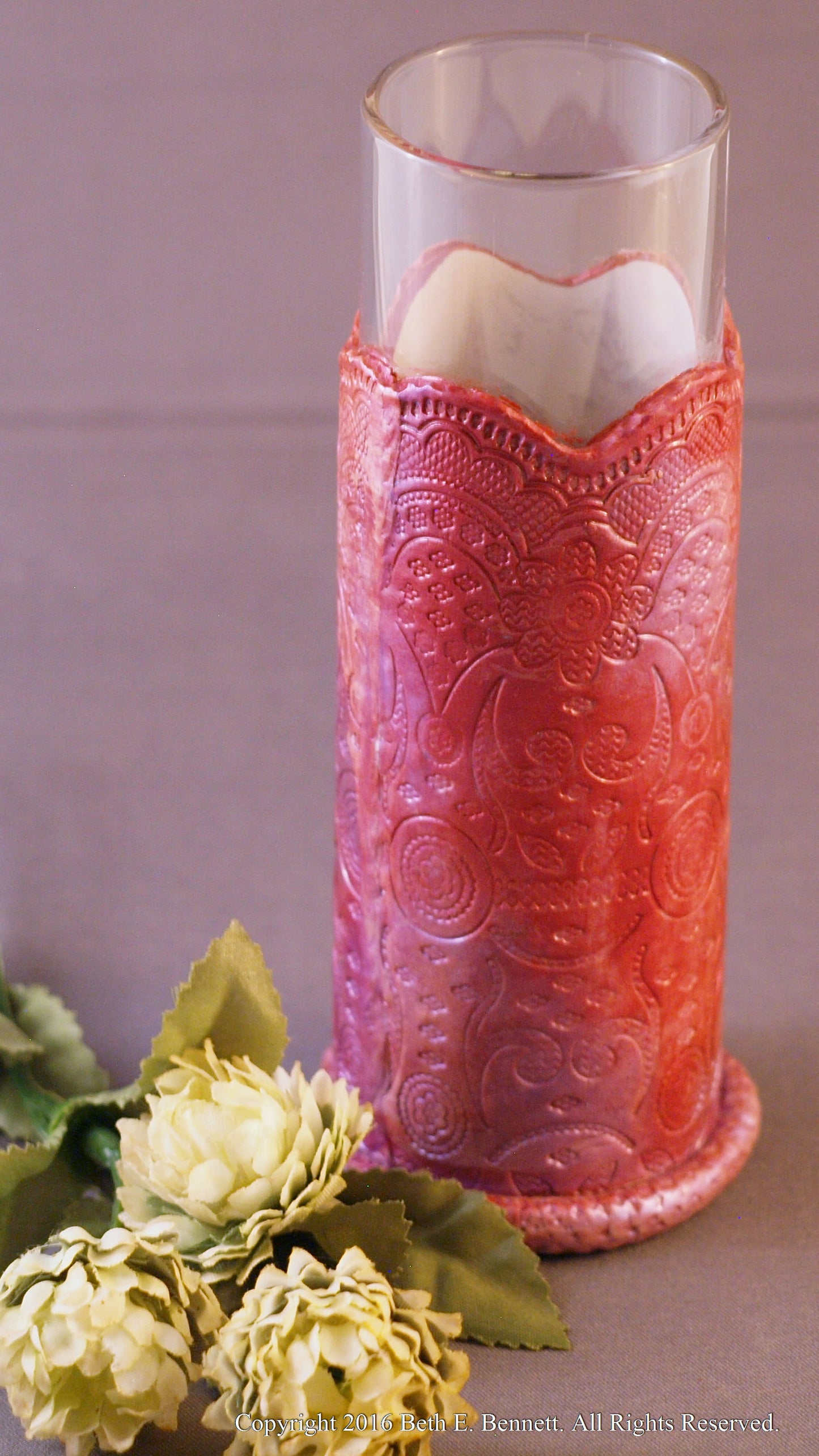 Bud Vase - Glass with Pink/Lilac Clay Wrap