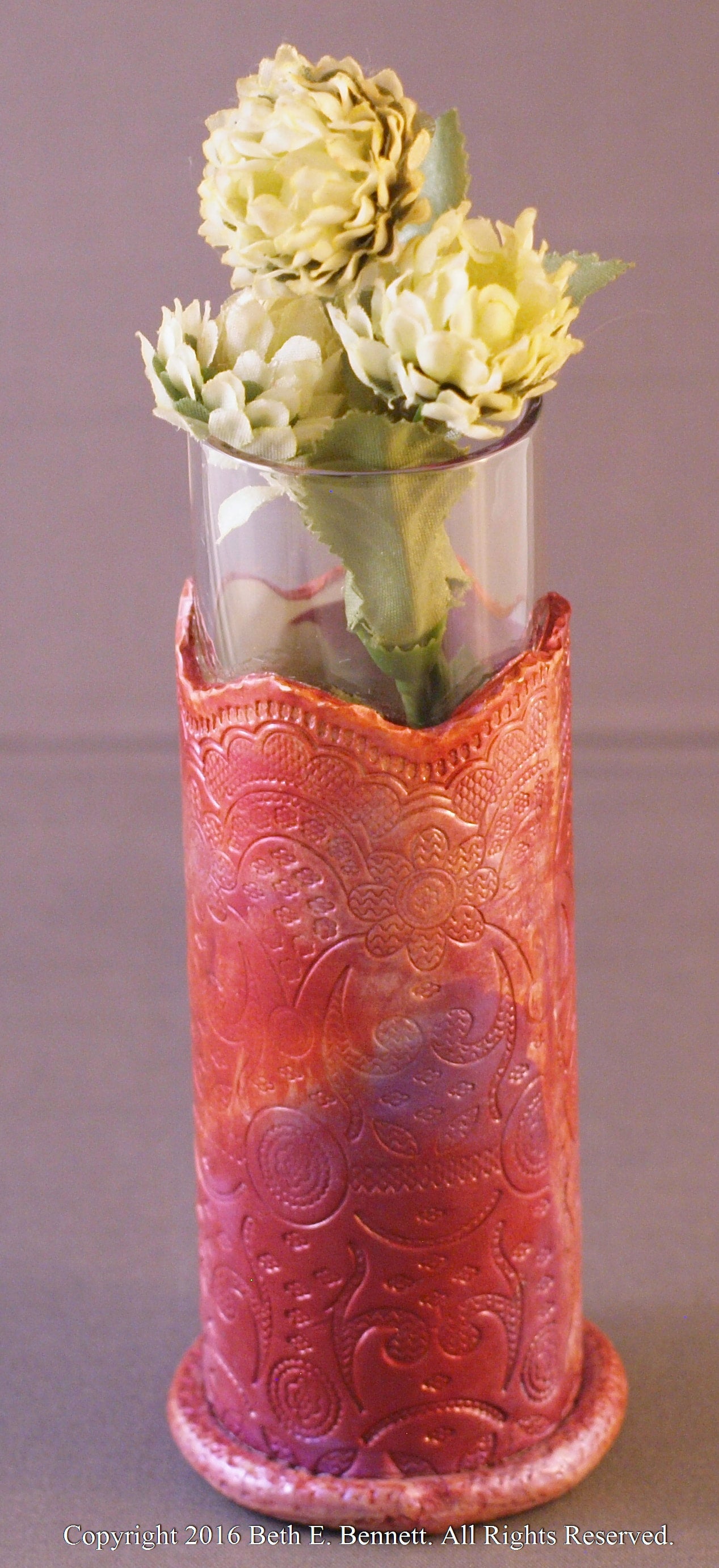 Bud Vase - Glass with Pink/Lilac Clay Wrap